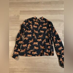 Anthropologie Black and Brown Tiger Print Long Sleeve Top